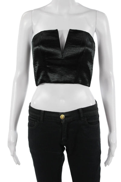 AMUR Womens Cropped Sleeveless Button Black Top Recycled Polyester Size XS