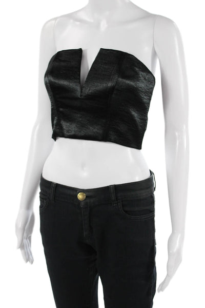 AMUR Womens Cropped Sleeveless Button Black Top Recycled Polyester Size XS