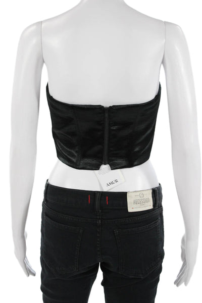 AMUR Womens Cropped Sleeveless Button Black Top Recycled Polyester Size XS