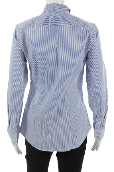 J Crew Womens Striped Blue Collared Buttonup Long Sleeve Cotton Top Size 2