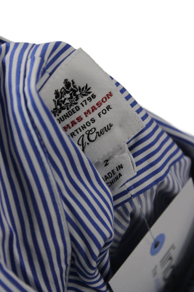 J Crew Womens Striped Blue Collared Buttonup Long Sleeve Cotton Top Size 2