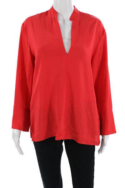 Zara Womens Basic Tunic Blouse Red V-Neck Long Sleeve Recycled Polyester Size XS