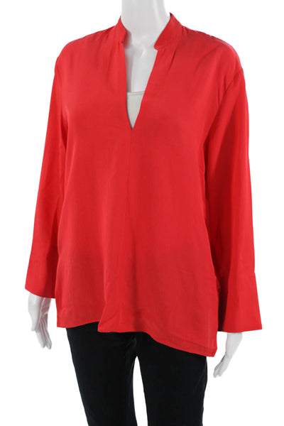 Zara Womens Basic Tunic Blouse Red V-Neck Long Sleeve Recycled Polyester Size XS