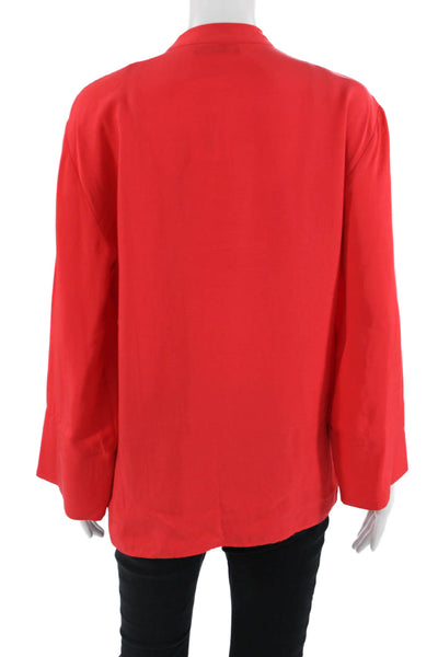 Zara Womens Basic Tunic Blouse Red V-Neck Long Sleeve Recycled Polyester Size XS