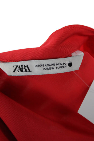 Zara Womens Basic Tunic Blouse Red V-Neck Long Sleeve Recycled Polyester Size XS