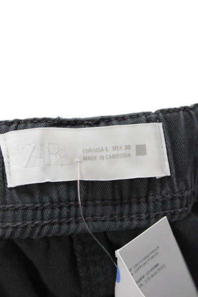 Zara Unisex Cropped Jogger Pants Dark Gray Drawstring Cotton Army Size L