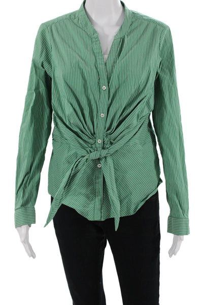 Maeve Anthropologie Womens Bohemian Striped Button Up Blouse Green Size 10