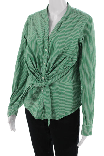 Maeve Anthropologie Womens Bohemian Striped Button Up Blouse Green Size 10