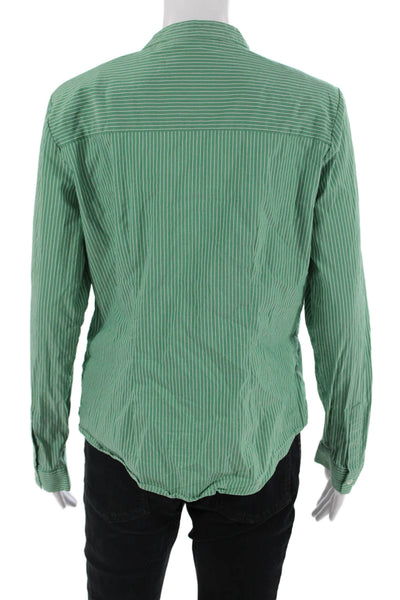 Maeve Anthropologie Womens Bohemian Striped Button Up Blouse Green Size 10