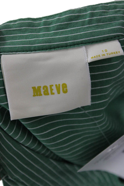 Maeve Anthropologie Womens Bohemian Striped Button Up Blouse Green Size 10
