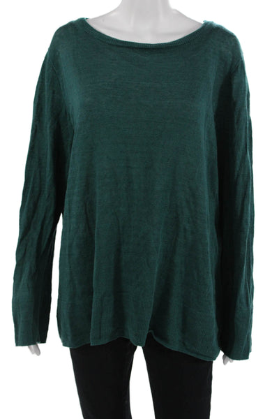 J Crew Unisex Green Linen Pullover Sweater Long Sleeve Round Neck Size L
