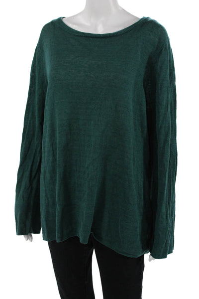 J Crew Unisex Green Linen Pullover Sweater Long Sleeve Round Neck Size L