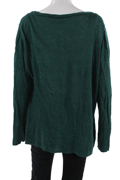 J Crew Unisex Green Linen Pullover Sweater Long Sleeve Round Neck Size L