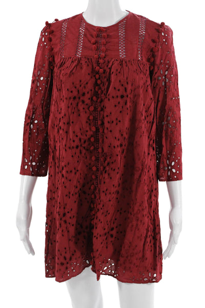 Trf Collection Zara Womens Shift Dress Red 3/4 Sleeve Crew Neck Cotton Size S