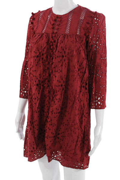 Trf Collection Zara Womens Shift Dress Red 3/4 Sleeve Crew Neck Cotton Size S