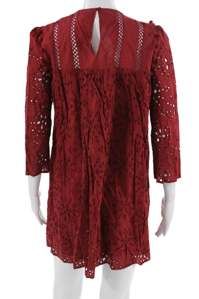 Trf Collection Zara Womens Shift Dress Red 3/4 Sleeve Crew Neck Cotton Size S