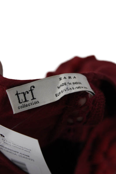 Trf Collection Zara Womens Shift Dress Red 3/4 Sleeve Crew Neck Cotton Size S