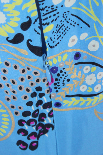 Tibi Women Shift Dress Blue Silk Paisley Short Sleeve Size 2