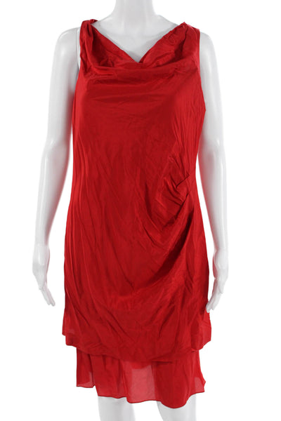 DKNY Womens Sheath Dress Red Silk Blend Sleeveless Short Designer Size 2