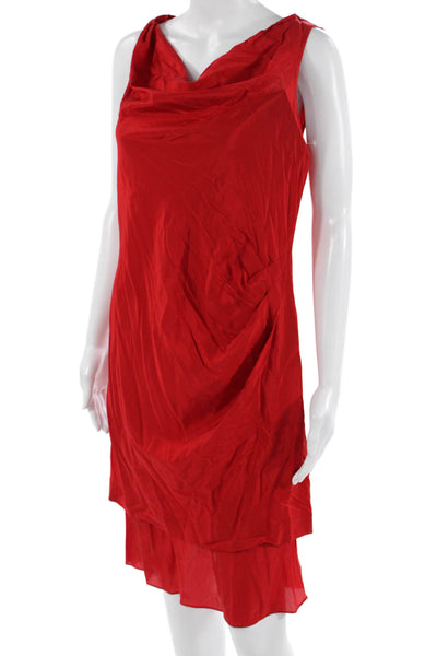 DKNY Womens Sheath Dress Red Silk Blend Sleeveless Short Designer Size 2