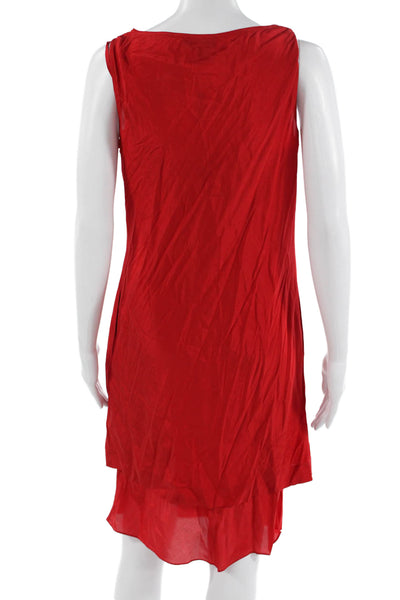 DKNY Womens Sheath Dress Red Silk Blend Sleeveless Short Designer Size 2