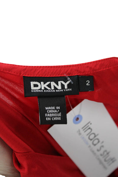 DKNY Womens Sheath Dress Red Silk Blend Sleeveless Short Designer Size 2