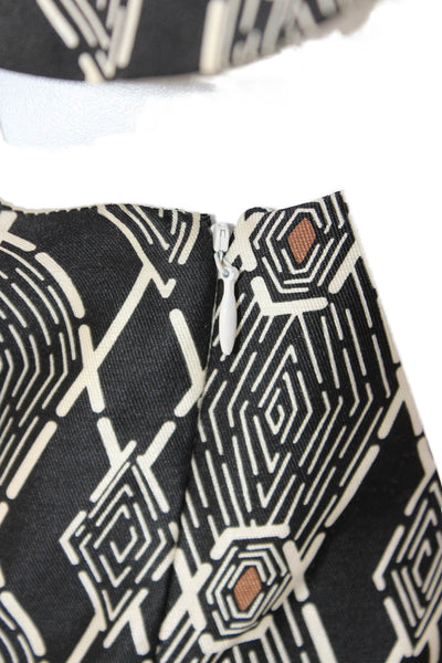 Tibi Womens Shift Dress Black Square Neck Short Sleeve Geometric Aztec Size S