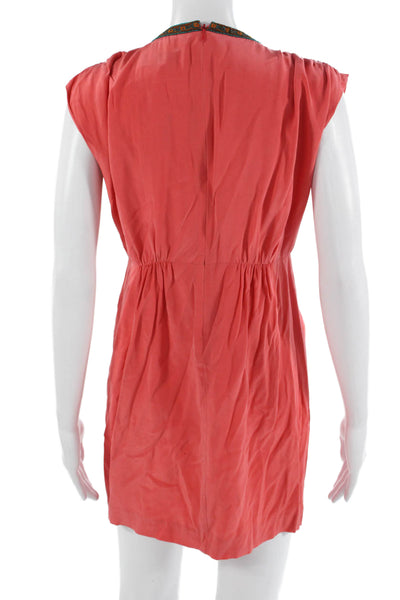 Tibi Women Pink Geometric Aztec V-Neck Sleeveless Shift Dress Zip Size 2