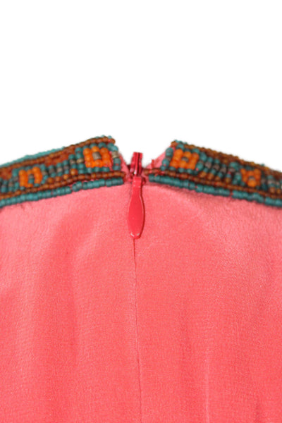 Tibi Women Pink Geometric Aztec V-Neck Sleeveless Shift Dress Zip Size 2