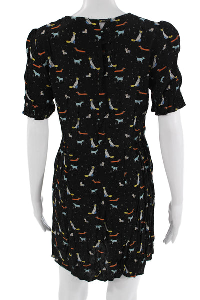 Zara Womens Black Shift Dress Short Sleeve Round Neck Button Polyester Size S