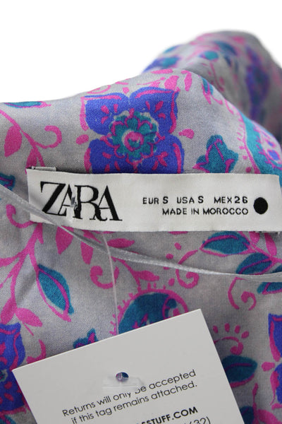 Zara Women Wrap Dress Gray V Neck Sleeveless Short Paisley Tie Waist Size S