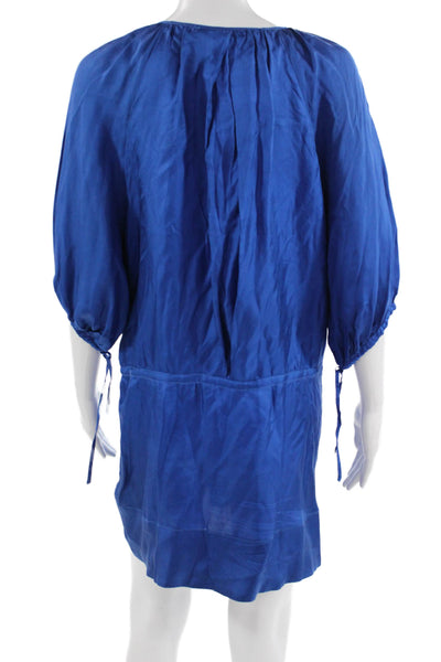 Zara Women Blue Silk Keyhole Jumpsuit Short 3/4 Sleeve Solid Size M