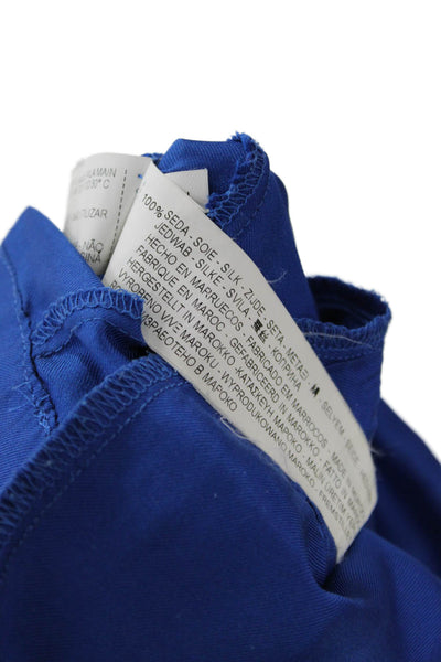 Zara Women Blue Silk Keyhole Jumpsuit Short 3/4 Sleeve Solid Size M