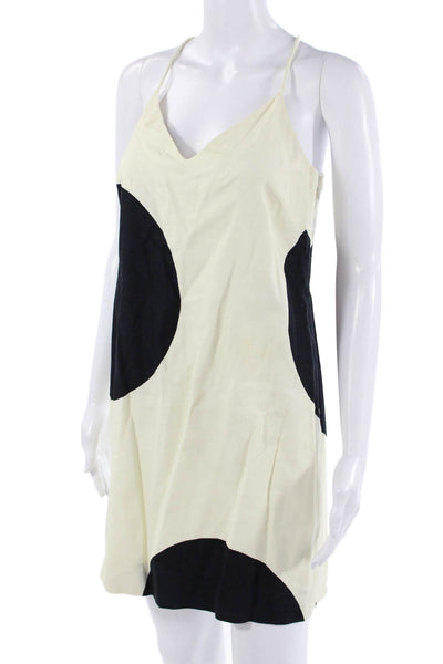 J Crew Women Slip Dress Beige Geometric V-Neck Sleeveless Zip Cotton Size 2