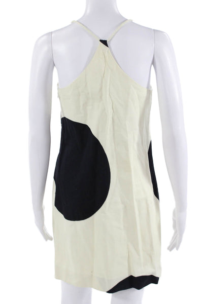 J Crew Women Slip Dress Beige Geometric V-Neck Sleeveless Zip Cotton Size 2