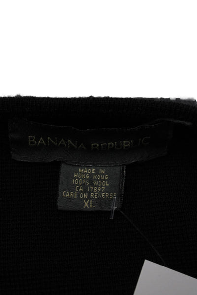 Banana Republic Mens Pullover V-Neck 100% Wool Black Sweater Size XL