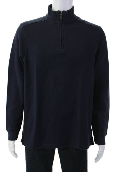 Black Brown 1826 Mens Dark Blue Mock Neck Zip Sweatshirt Cotton Size L