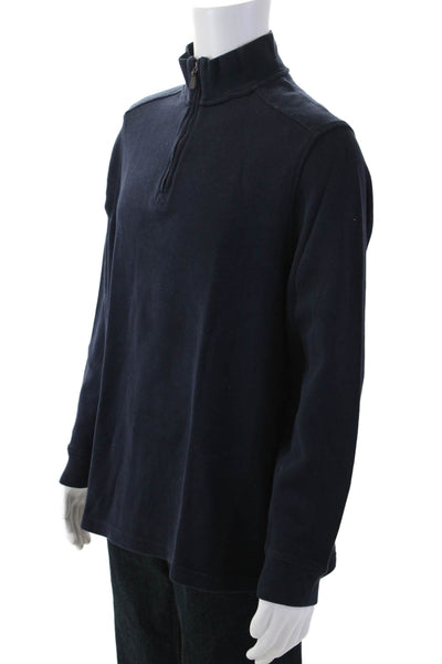 Black Brown 1826 Mens Dark Blue Mock Neck Zip Sweatshirt Cotton Size L