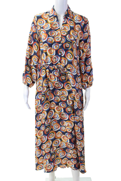 J. Mclaughlin Womens Shirt Dress Dark Blue Geometric Long Sleeve Size S