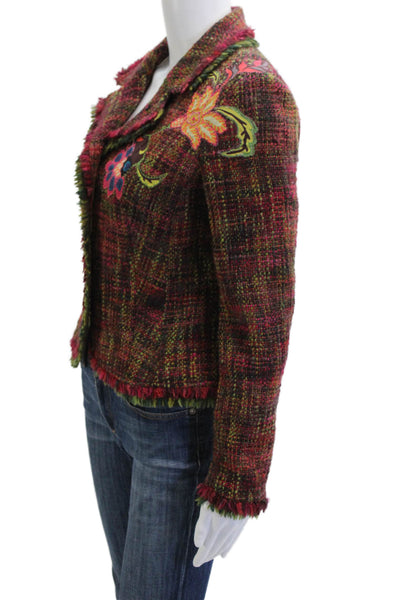 Jon Womens Tweed Floral Blazer Button Collared Long Sleeve Multi-Color Size 8