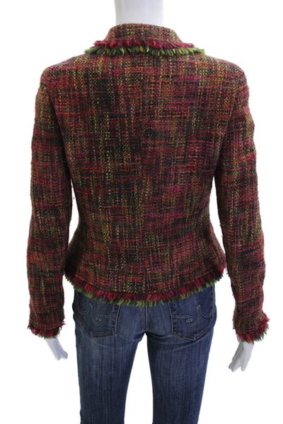Jon Womens Tweed Floral Blazer Button Collared Long Sleeve Multi-Color Size 8