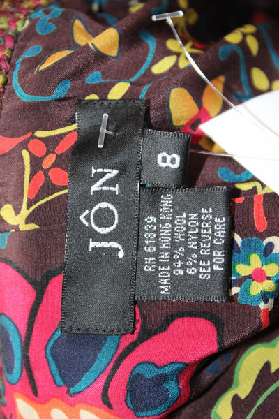 Jon Womens Tweed Floral Blazer Button Collared Long Sleeve Multi-Color Size 8