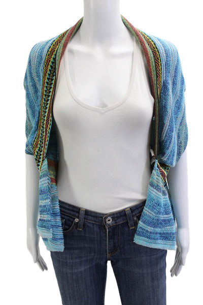 Cecilia Prado Womens Kimono Sweater Blue V-Neck Aztec Metal Thread Size S