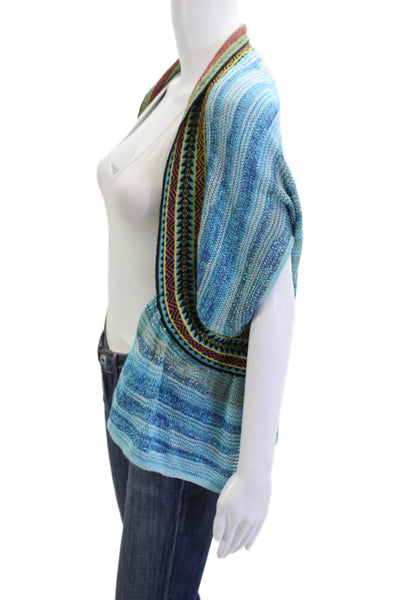 Cecilia Prado Womens Kimono Sweater Blue V-Neck Aztec Metal Thread Size S