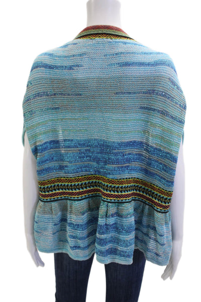 Cecilia Prado Womens Kimono Sweater Blue V-Neck Aztec Metal Thread Size S