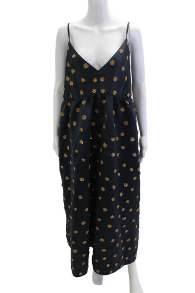 Dhruv Kapoor Womens Dark Blue Slip Maxi Dress V-Neck Tie Sleeveless Size 18W