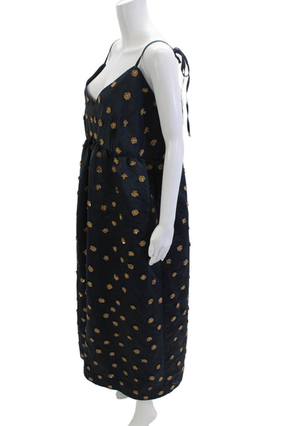 Dhruv Kapoor Womens Dark Blue Slip Maxi Dress V-Neck Tie Sleeveless Size 18W