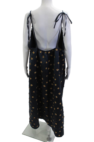 Dhruv Kapoor Womens Dark Blue Slip Maxi Dress V-Neck Tie Sleeveless Size 18W
