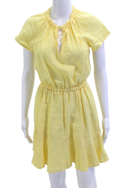 Bella Dahl Womens Blouson Sundress Yellow Linen Short Sleeve Drawstring Size XS