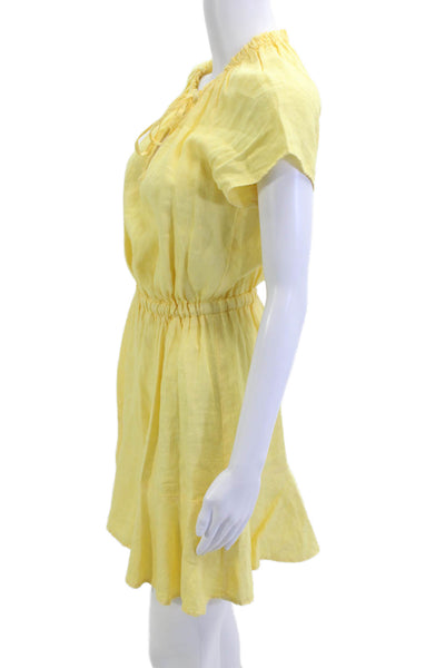 Bella Dahl Womens Blouson Sundress Yellow Linen Short Sleeve Drawstring Size XS